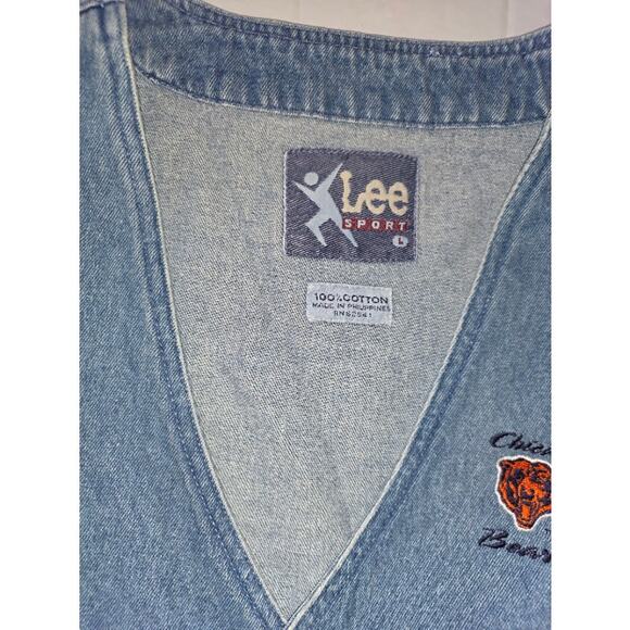 Vintage Chicago Bears Vest Mens Large Blue Denim Jacket 90s Football NFL - Picture 2 of 5